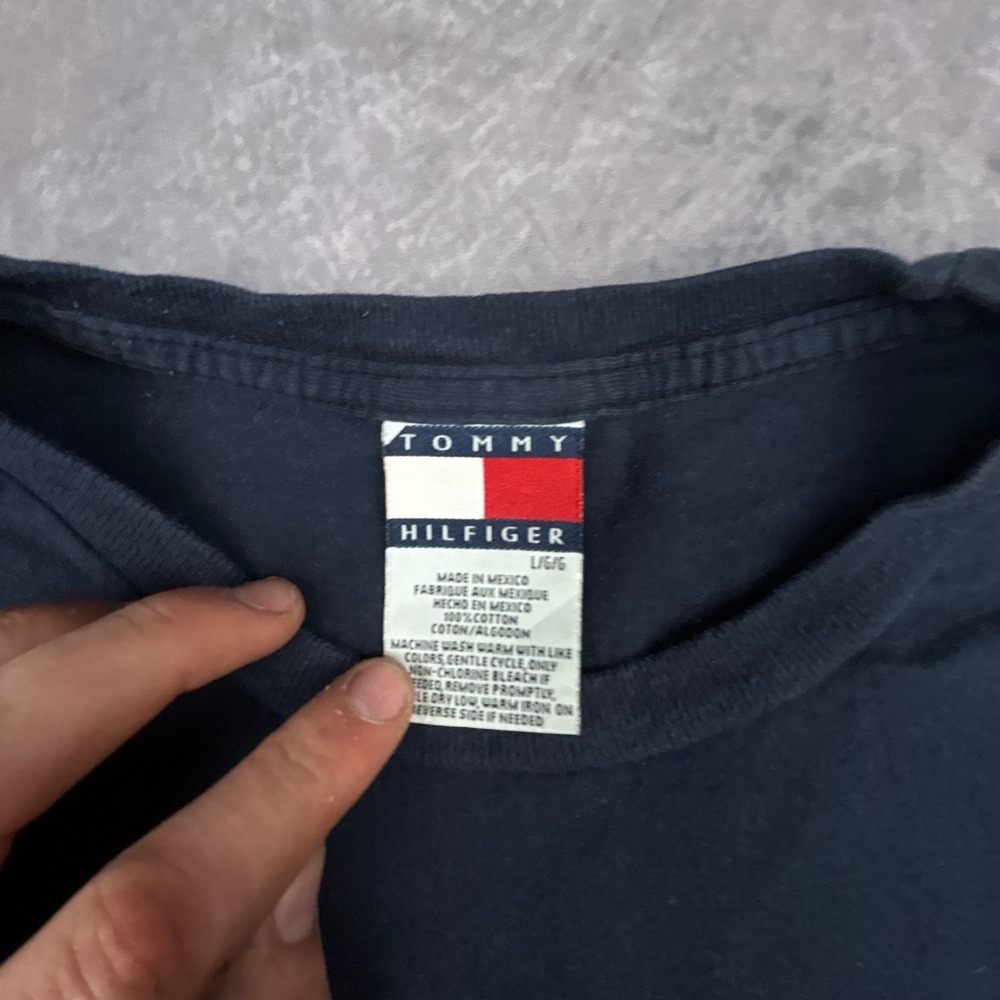Vintage Tommy Hilfiger Tennis Graphic T-Shirt Navy Blue Mens Large 90s Y2K Boxy - Picture 5 of 7